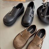 2026春新款 欧货真皮扣带厚底布洛克鞋 英伦风德比鞋 WM6女鞋 乐福鞋
