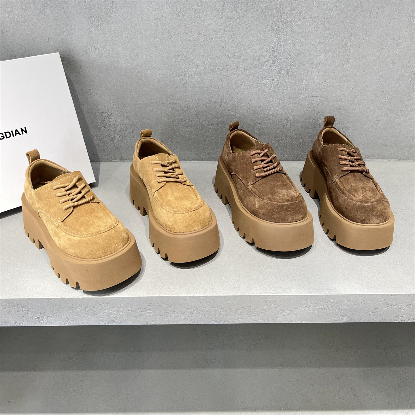 真皮系带厚底增高乐福鞋休闲板鞋