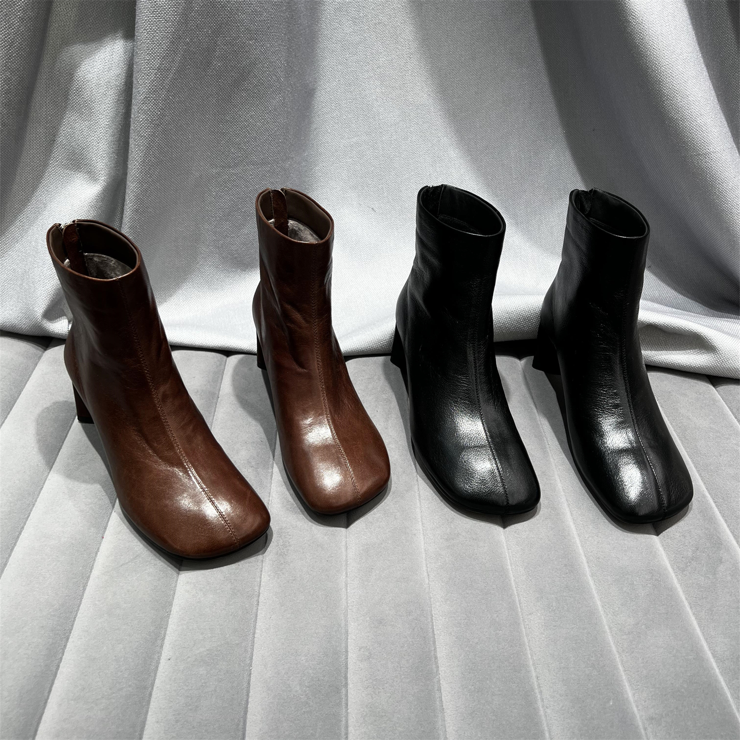 乐魔真皮加绒保暖高跟短靴马丁靴