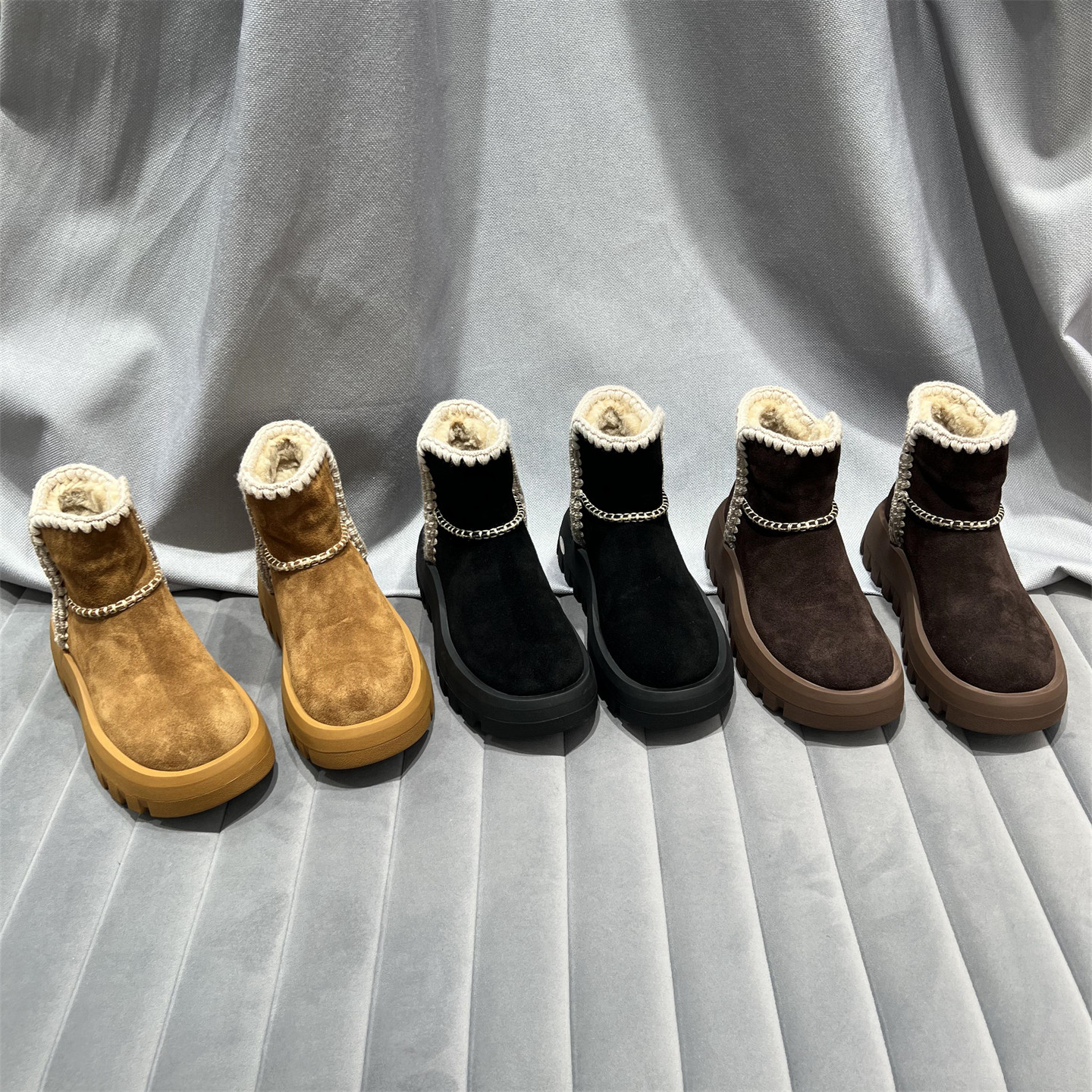 欧货乐魔真皮磨砂皮毛一体雪地靴