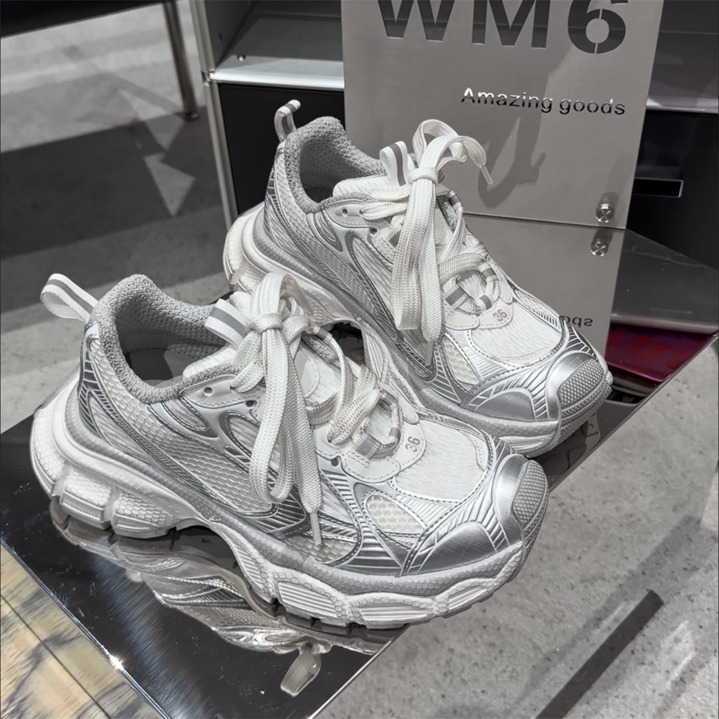 WM6女鞋2026春新款欧货真皮系带ins厚底老爹鞋松糕底休闲运动鞋潮