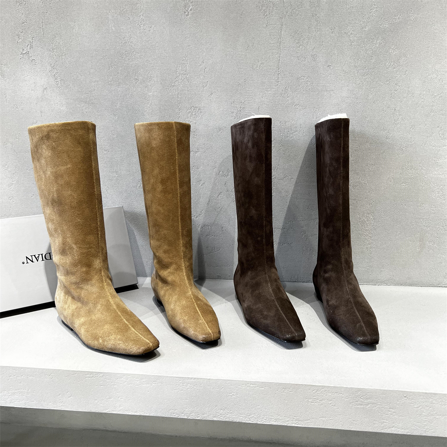 真皮磨砂方头套筒高筒长靴骑士靴