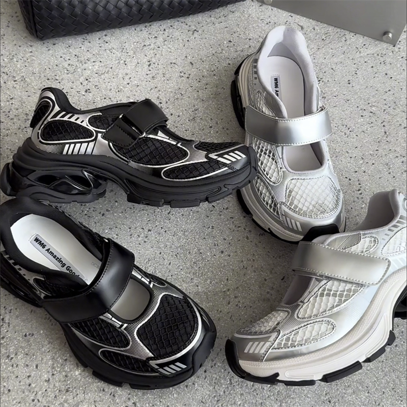 wm6女鞋2026春新款欧货真皮厚底网面透气老爹鞋松糕底休闲运动鞋