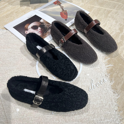 欧洲站真皮加绒保暖玛丽珍鞋