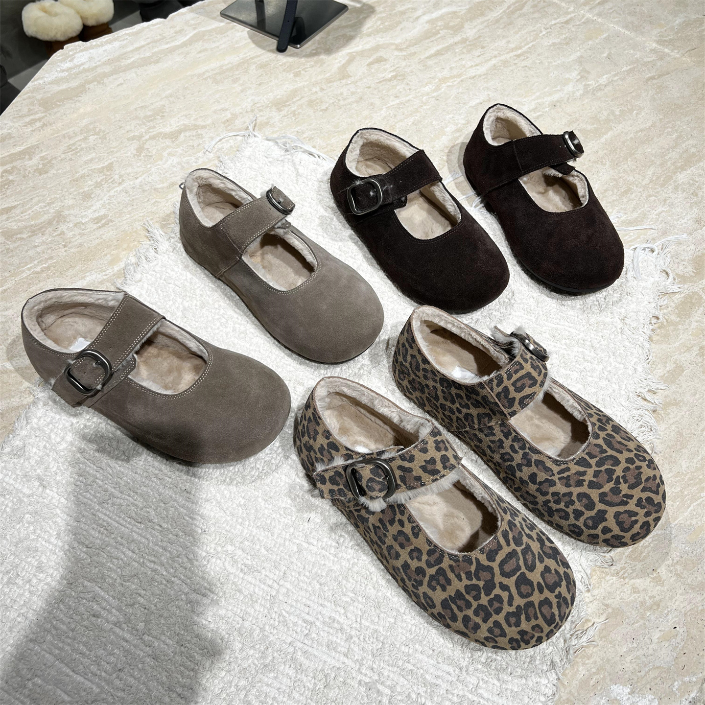 真皮羊毛保暖棉鞋玛丽珍鞋懒人鞋