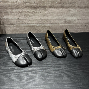 欧洲站女鞋2026春新款欧货真皮蝴蝶结平底分趾猪蹄鞋懒人玛丽珍鞋