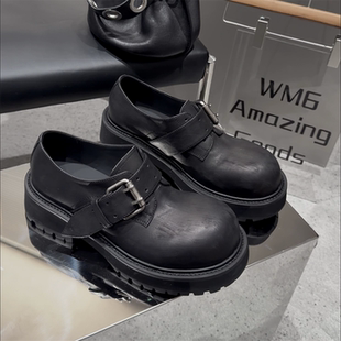 休闲小皮鞋 欧货真皮圆头扣带厚底英伦风乐福鞋 2026春新款 WM6女鞋