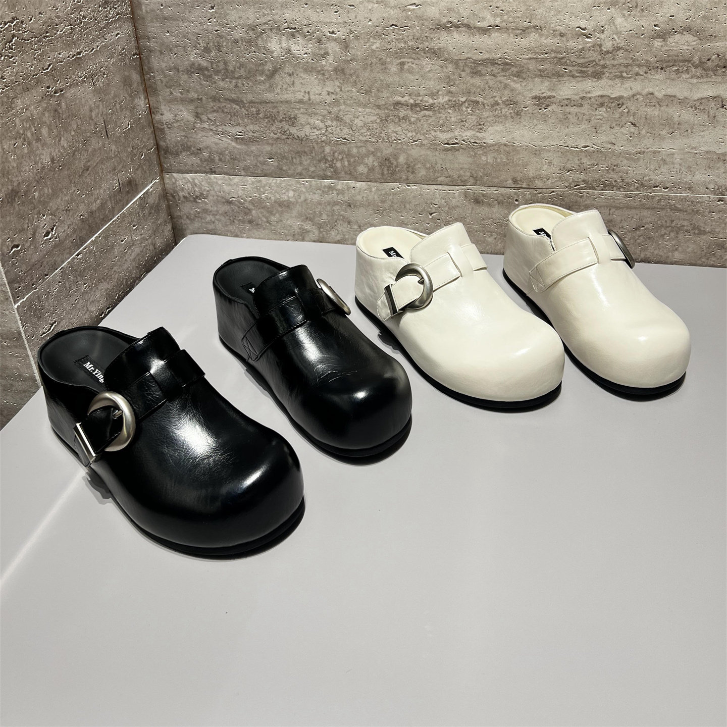 欧洲站女鞋2026春新款真皮扣带厚底增高勃肯半拖鞋松糕底包头拖鞋