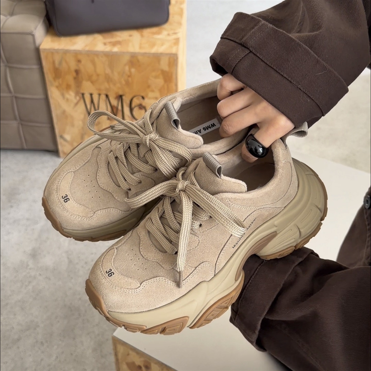 WM6女真皮加绒保暖老爹鞋运动鞋