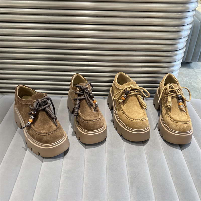 乐魔真皮系带厚底英伦乐福鞋单鞋