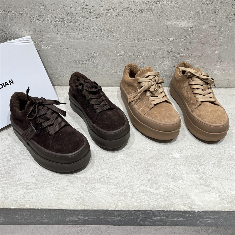 真皮厚底羊毛保暖棉鞋休闲板鞋潮