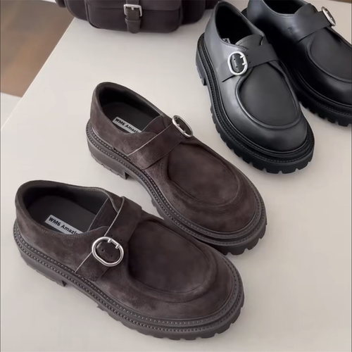 WM6女鞋真皮厚底皮带扣乐福鞋潮