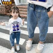 Quần bé gái harem quần jeans phiên bản rộng 2019 mới nước ngoài co giãn 1-3 tuổi quần bé xuân hè - Quần jean
