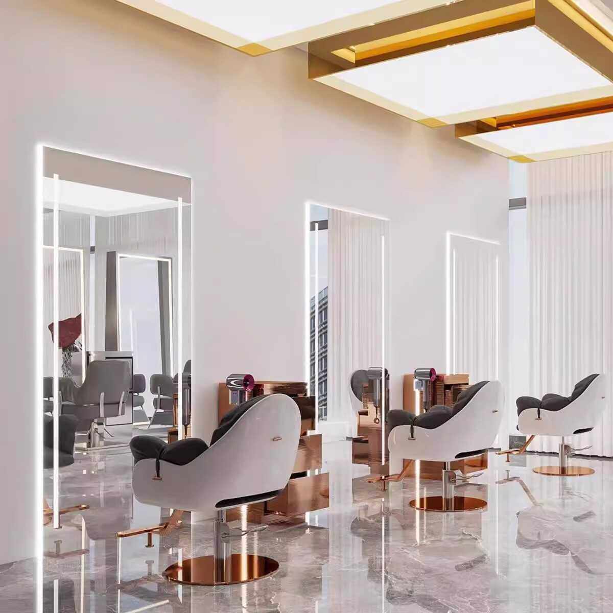 剪发理发发廊专用落地镜子镜台网红带灯单双面挂墙美容镜子可定制