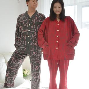 300斤超肥大码 针织纯棉家居服200斤 情侣睡衣女胖MM春秋男长袖 长裤