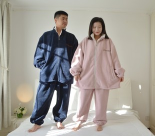 特厚绒睡衣男女冬季 200斤加肥大码 复合绒保暖拉锁休闲家居服300斤