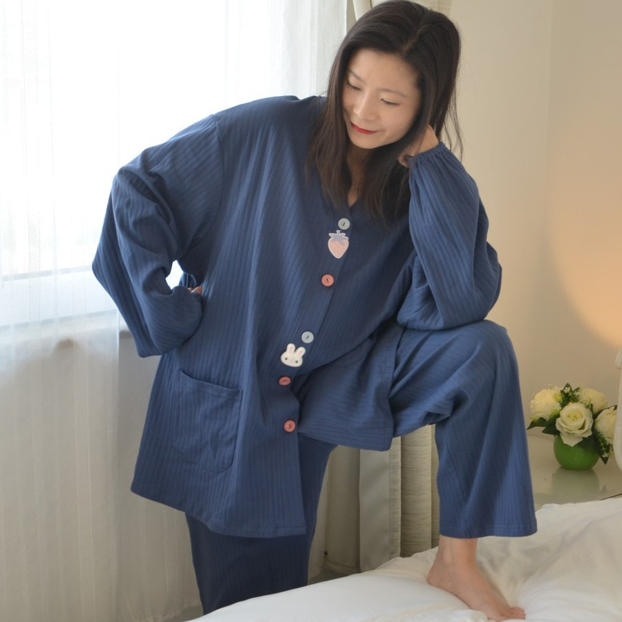 加肥大码甜美草莓兔兔睡衣秋季加厚纯棉长袖长裤宽松家居服200斤