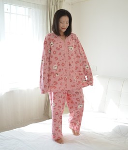 200斤加肥大码 V领开衫 睡衣女胖MM秋冬加厚针织纯棉卡通家居服套装