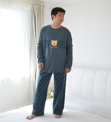 男针织纯棉加肥大码睡衣秋季