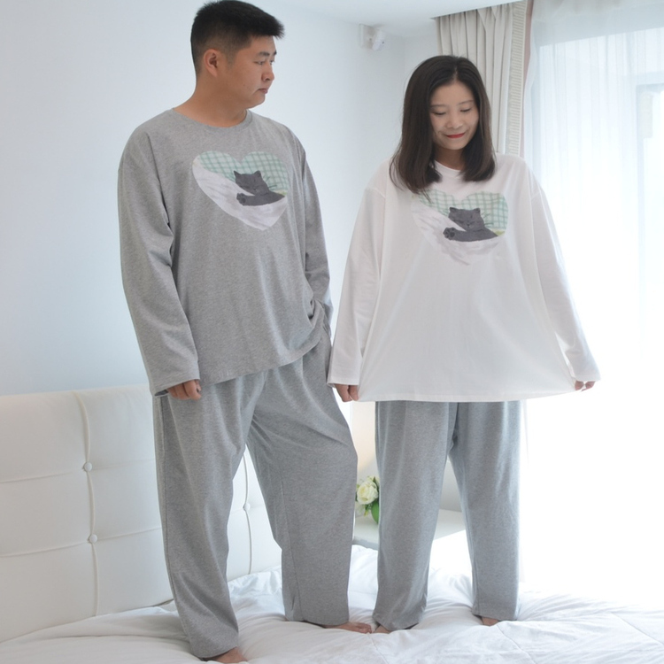 男女情侣纯棉长袖加肥大码睡衣