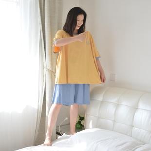 针织纯棉宽松宽松卡通家居服 200斤加大码 短袖 短裤 睡衣女胖MM夏季
