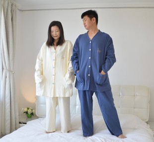 家居服 200斤加肥大码 V领开衫 情侣睡衣男女春秋加厚纯棉长袖 长裤