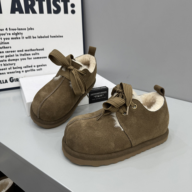 英伦风反毛皮系带乐福鞋
