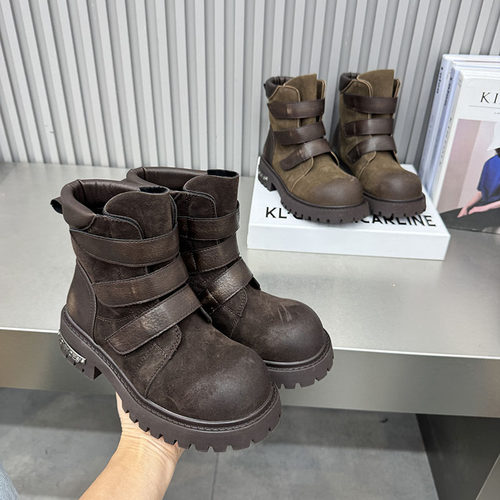 磨砂皮带扣交叉绑带增高马丁靴女