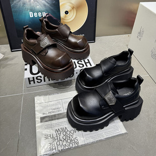 女圆头套筒休闲鞋 2055 百搭增高单鞋 女鞋 女乐福鞋 日系厚底松糕鞋