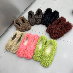 温柔风卷卷毛羊羔毛毛鞋一字玛丽珍圆头加绒棉瓢鞋船鞋豆豆鞋女鞋