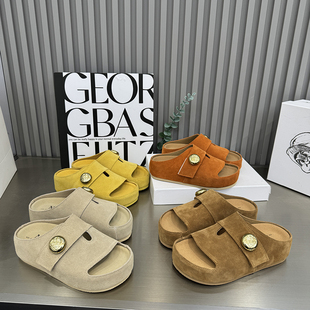 拖6226 增高凉鞋 真皮磨砂皮坡跟包头拖女一脚蹬透气勃肯穆勒鞋