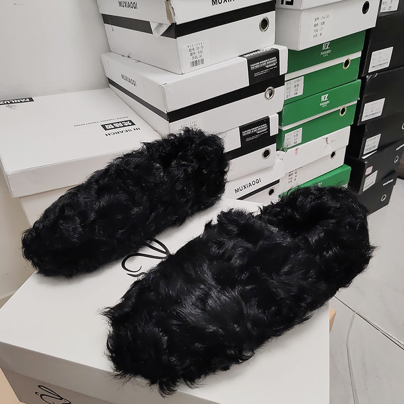 清仓38码新款黑色毛毛鞋女平底一脚蹬懒人鞋休闲百搭保暖,女鞋,乐福鞋（豆豆鞋）,淘宝优惠券,粉丝福利购,淘宝优惠卷