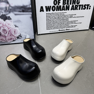 26春季新款包头拖鞋松糕鞋女一脚蹬百搭圆头浅口增高休闲鞋1077-3
