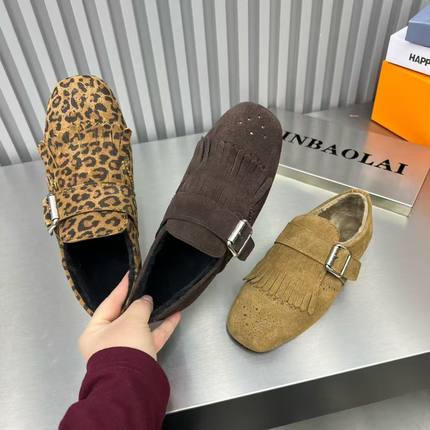 2025新款反绒皮流苏勃肯鞋女休闲百搭一脚蹬乐福鞋女懒人单鞋1561