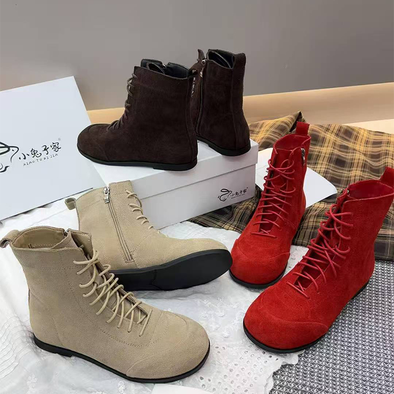 磨砂皮系带马丁靴女2025冬季新款