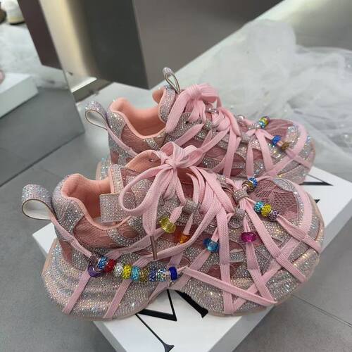 蕾丝网厚底老爹鞋女春夏透气