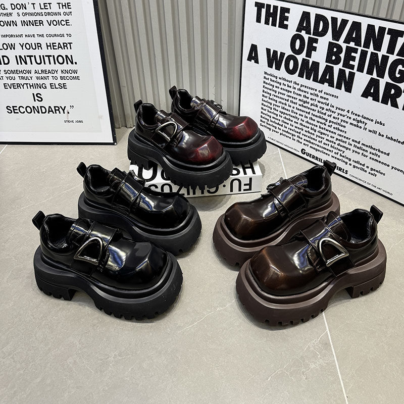 英伦风厚底乐福鞋女2026春季新款魔术贴增高百搭大头鞋单鞋6680-2,女鞋,松糕（摇摇）鞋,淘宝优惠券,粉丝福利购,淘宝优惠卷