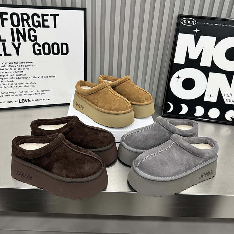 真皮一脚蹬包头半拖松糕厚底外穿