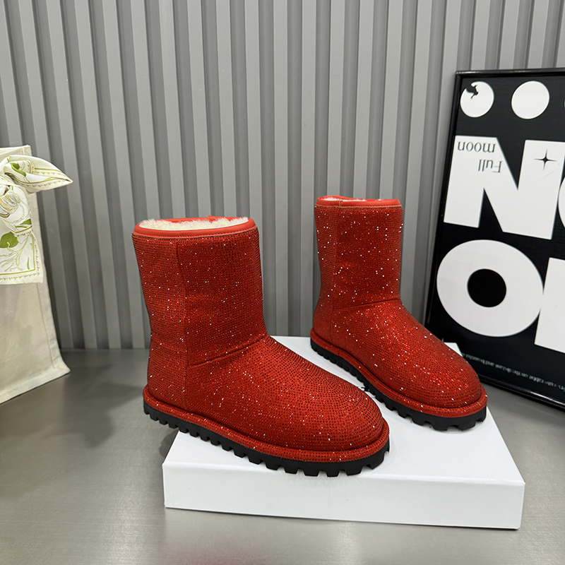 满钻靴红色靴马丁靴女冬季短筒