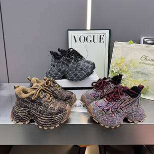 加绒格子满天星水钻厚底炸街老爹鞋 9670 新款 休闲鞋 ins潮款 冬季