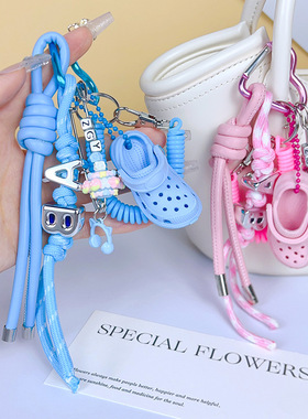 创意DIY洞洞鞋手绳扣挂件可爱miu系情侣汽车钥匙链包包小挂饰