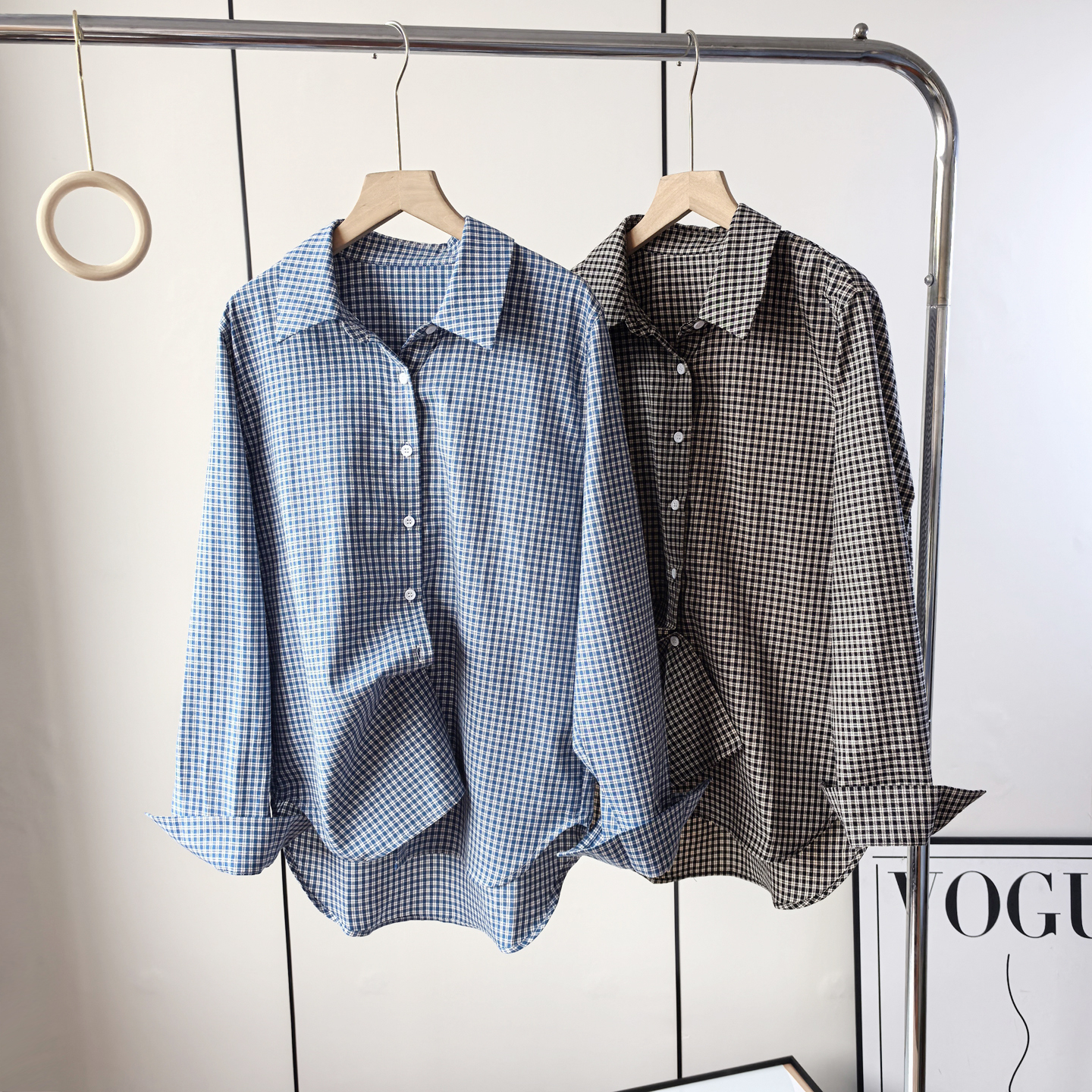 高端纯棉格纹长袖衬衫外套包邮