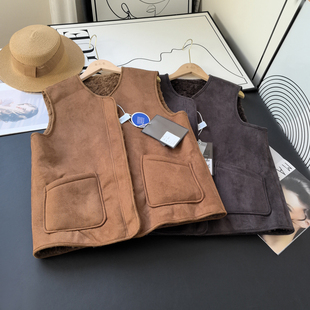 复古叠穿百搭双面穿羊羔毛蓬松加厚保暖麂皮绒无袖马甲外套女冬季