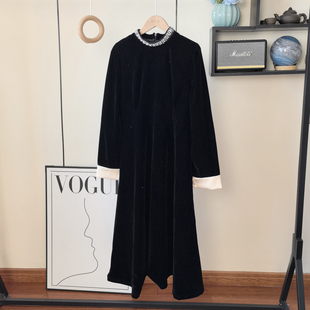 真的巨美！法式轻奢高级感气质收腰显瘦黑色中长款丝绒连衣裙女春