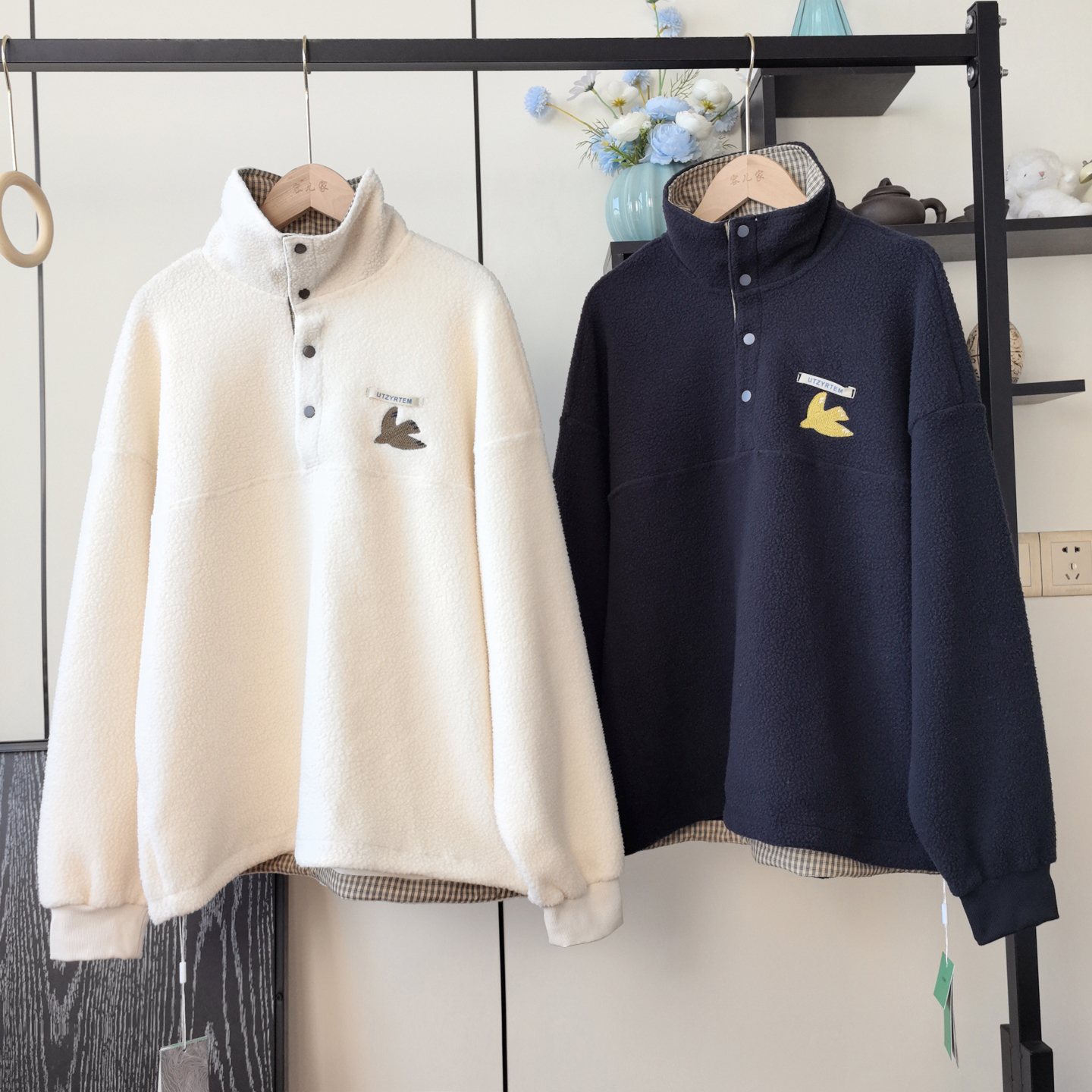 男女同款仿羊羔绒立领抓绒外套