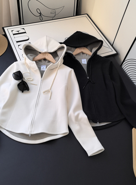 显瘦小蛮腰石墨烯发热保暧摇粒绒连帽拉链开衫卫衣短外套女秋冬