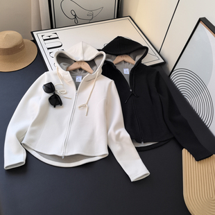 显瘦小蛮腰石墨烯发热保暧摇粒绒连帽拉链开衫 卫衣短外套女秋冬