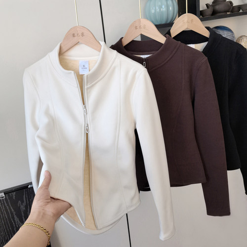 羊毛蚕丝发热保暧双面绒开衫外套