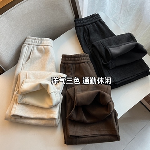 巨好穿澳羊绒 显瘦高腰窄版 阔腿休闲裤 女冬 加绒加厚侧开叉羊毛裤
