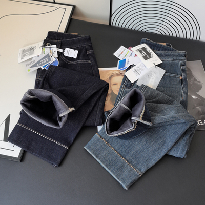 加厚加绒四面弹显瘦直筒牛仔裤